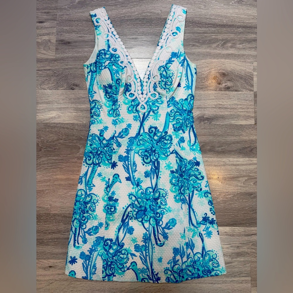 💙 Lilly Pulitzer Blue & White Shift Dress | Size 00 | Classic Lace Trim